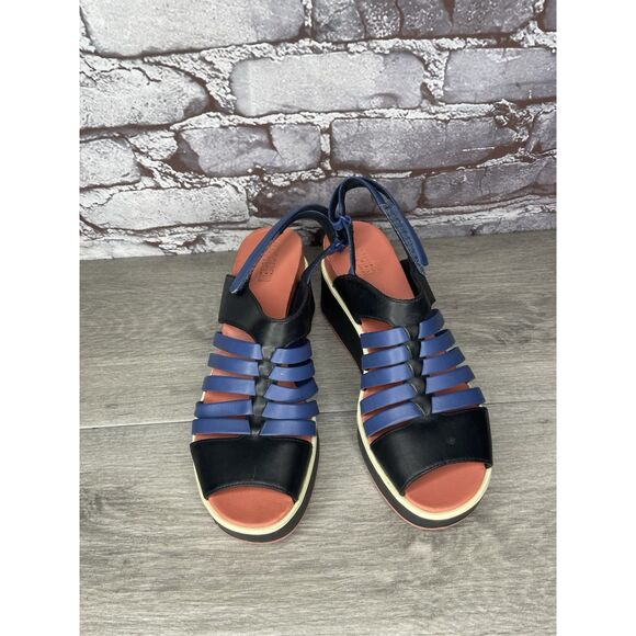Camper Tropic Black Blue Leather Ankle Strap Wedge Sandals Women’s Sz 36EU/6M US - Picture 2 of 16
